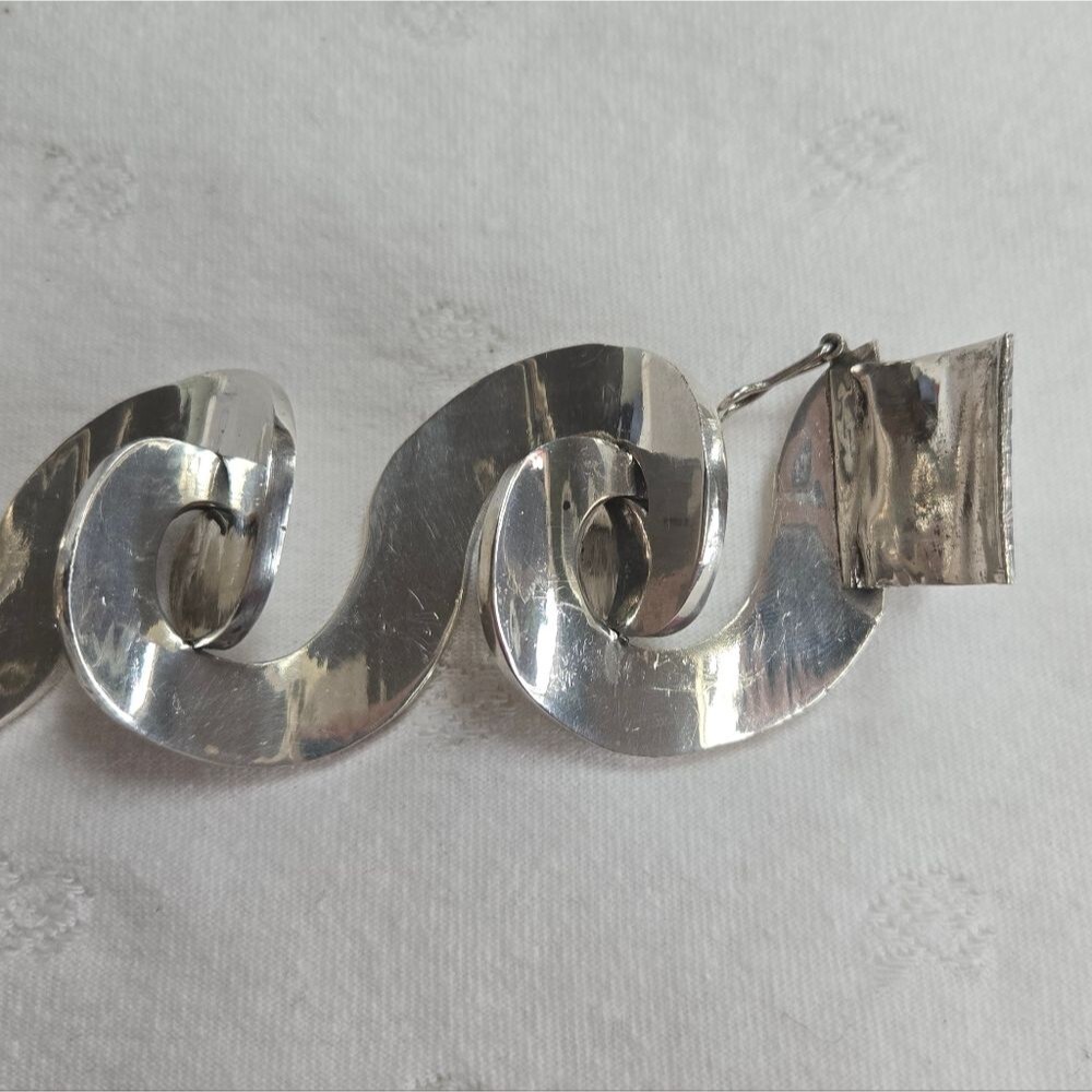 Vintage Mexico Elegant Sterling Silver 925 Swirl Bracelet HEAVY - Picture 5 of 8